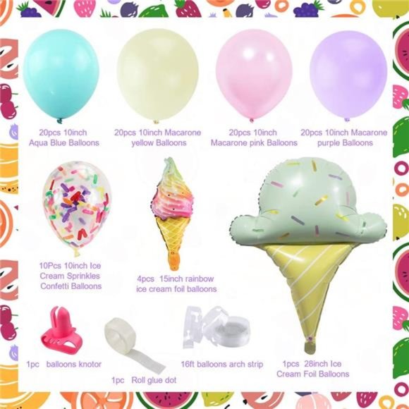 Sweet Ice Cream Party Balloon Arch Garland Pastel Macaron Popsicle Confetti Foil - Picture 6 of 6